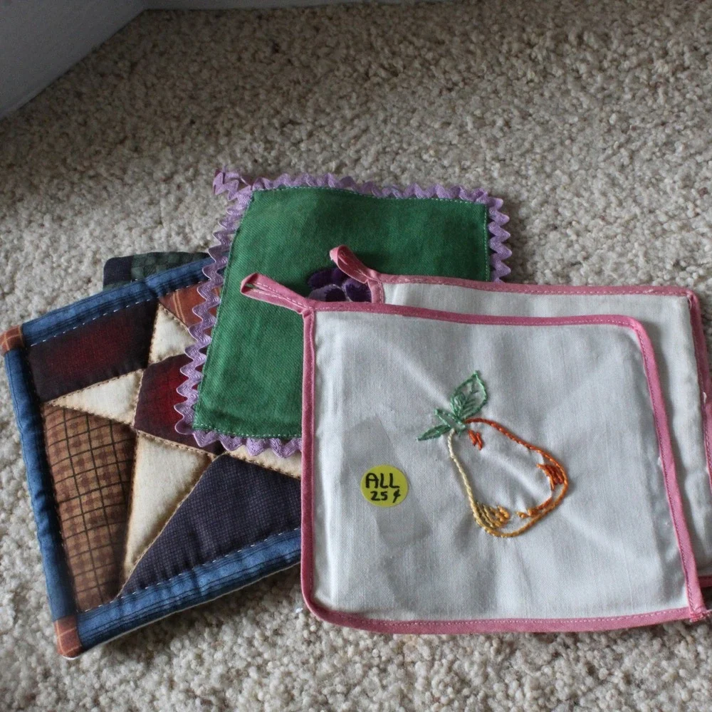Handmade Potholders Coasters Vintage Embroidered Quilted Set 5 Multicolor OS
